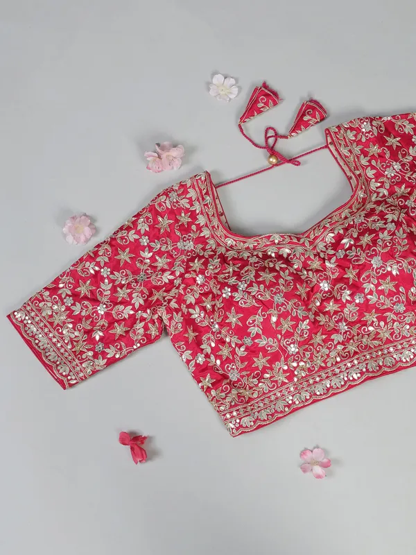 Pink silk saree with ready made blouse