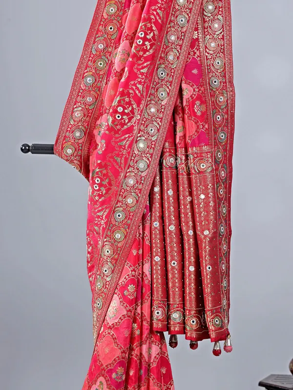 Pink silk saree with zari detailing
