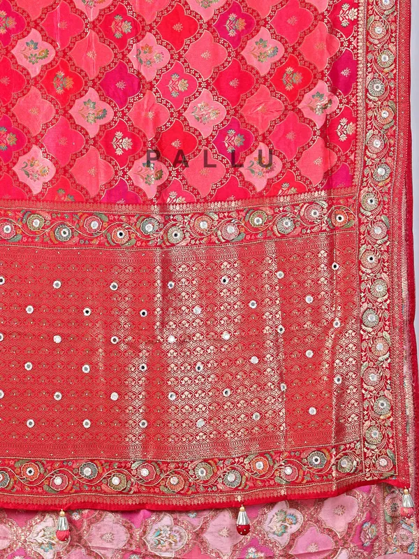 Pink silk saree with zari detailing