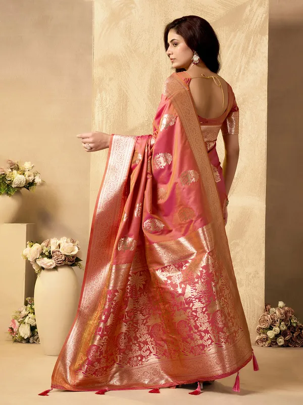 Pink silk saree with zari elegance