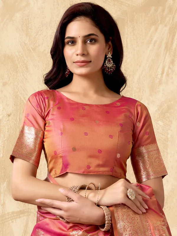 Pink silk saree with zari elegance