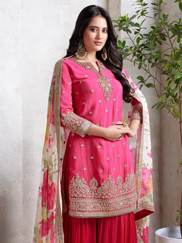 Pink silk sharara salwar suit