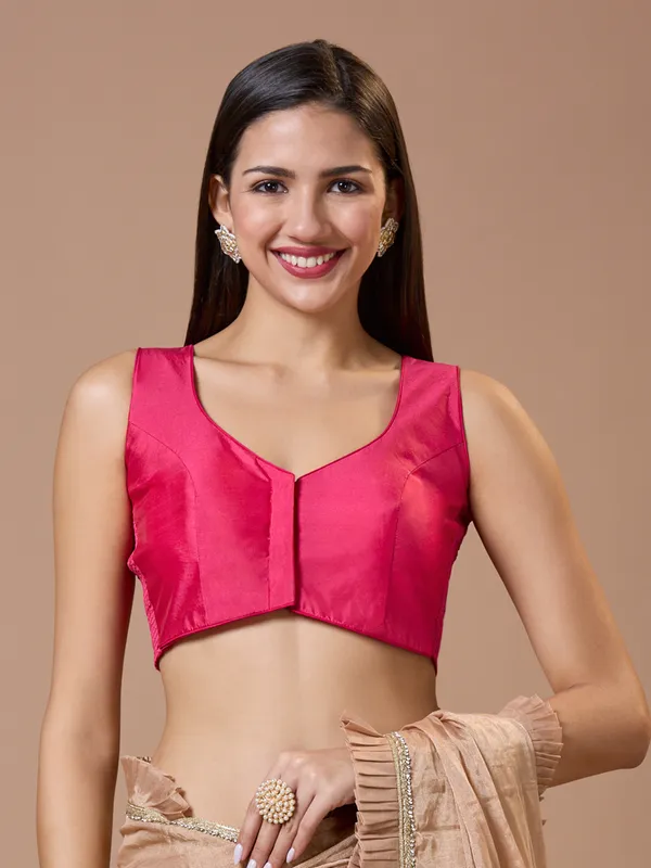 Pink silk sleeveless comfort fit ready made blouse