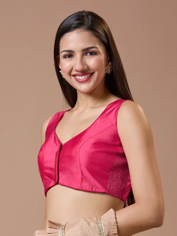 Pink silk sleeveless comfort fit ready made blouse