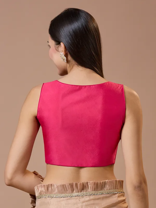 Pink silk sleeveless comfort fit ready made blouse