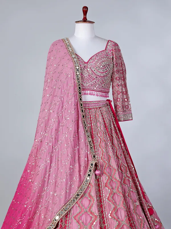Pink silk sweetheart neck lehenga choli with dupatta