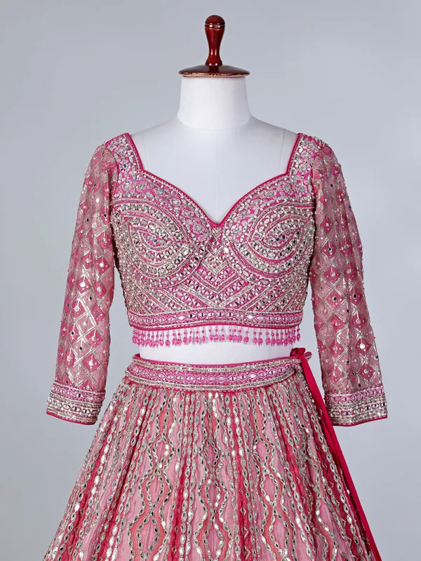 Pink silk sweetheart neck lehenga choli with dupatta