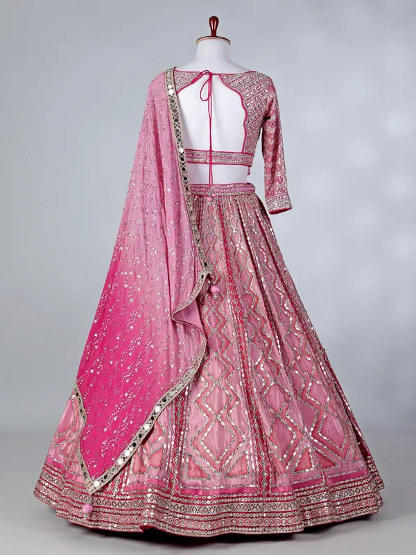 Pink silk sweetheart neck lehenga choli with dupatta