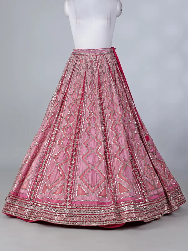 Pink silk sweetheart neck lehenga choli with dupatta