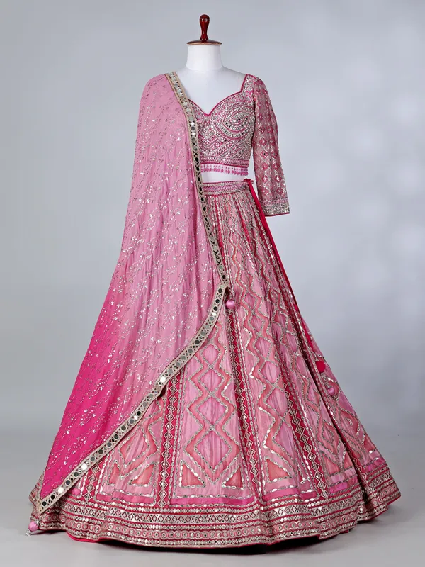 Pink silk sweetheart neck lehenga choli with dupatta