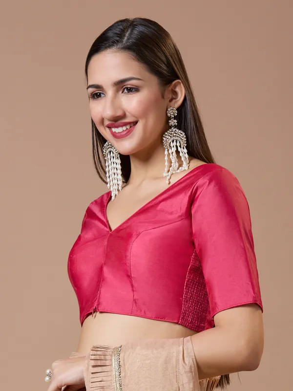 Pink silk V neck comfort fit ready made blouse