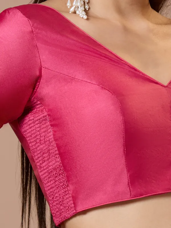 Pink silk V neck comfort fit ready made blouse