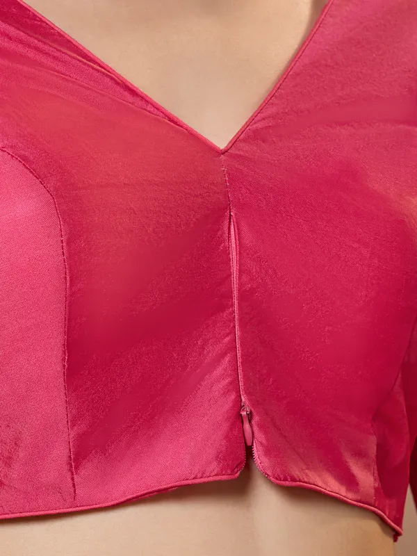 Pink silk V neck comfort fit ready made blouse