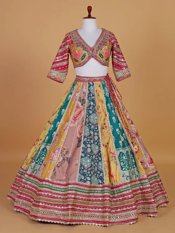 Pink silk wedding style lehenga choli