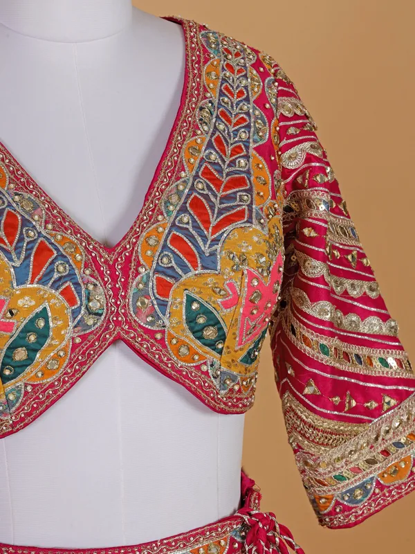 Pink silk wedding style lehenga choli