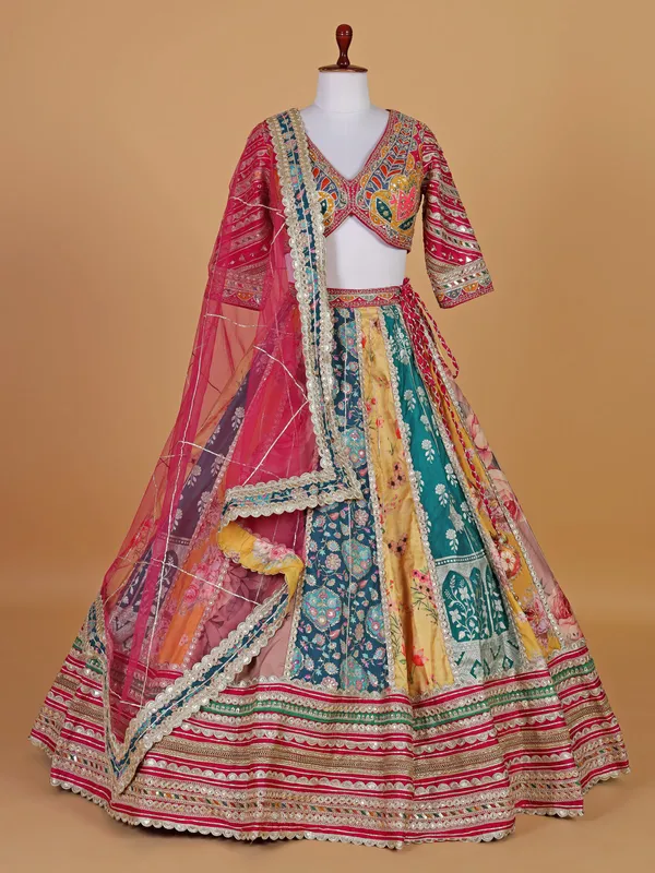 Pink silk wedding style lehenga choli