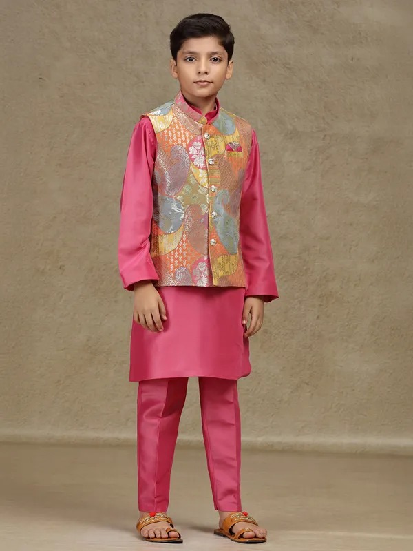 Pink silk wedding style waistcoat set for boys