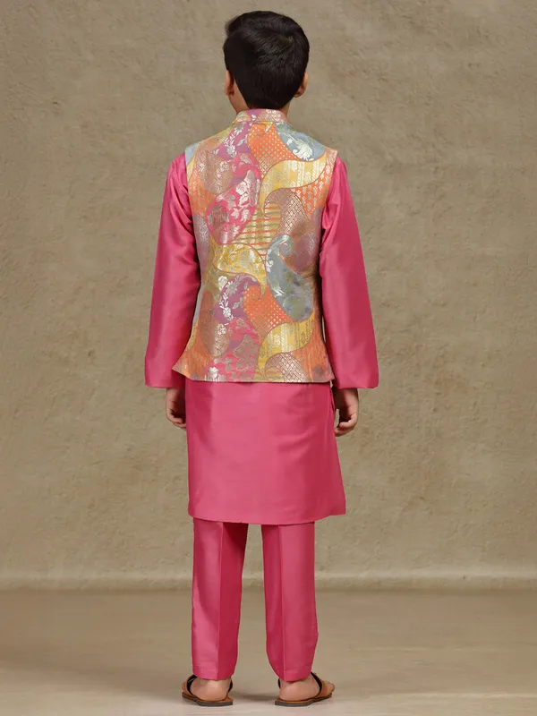 Pink silk wedding style waistcoat set for boys