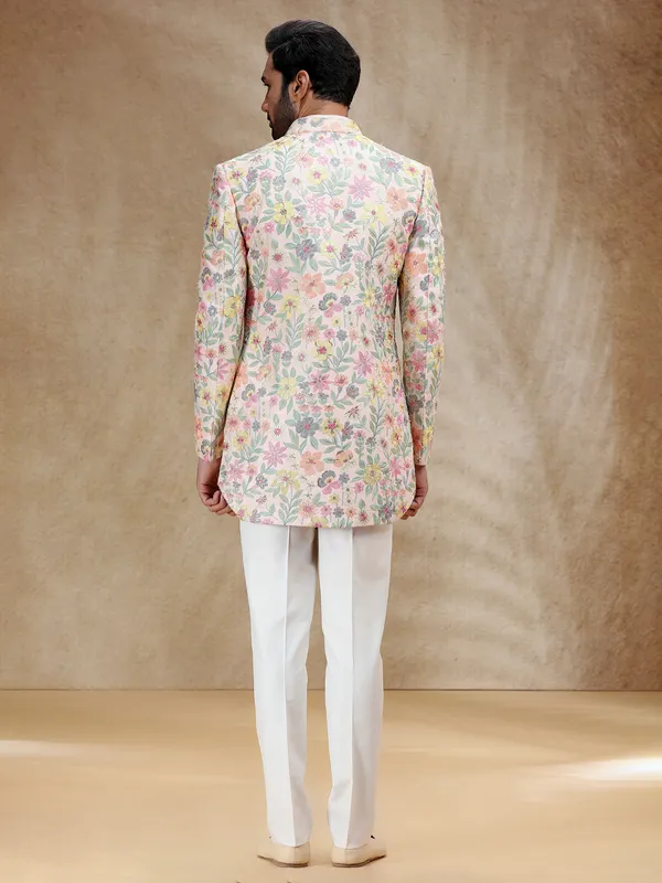 Pink silk wedding wear indowestern for men