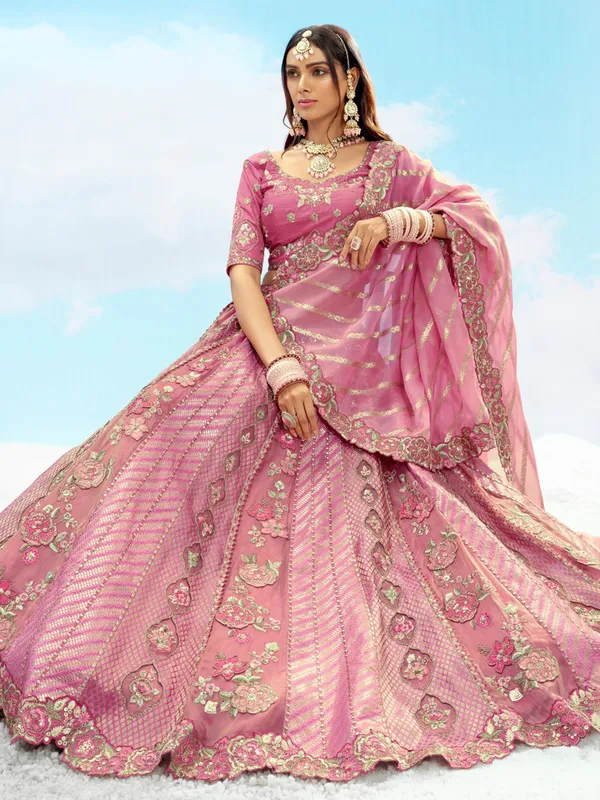 Pink silk wedding wear lehenga choli with dupatta