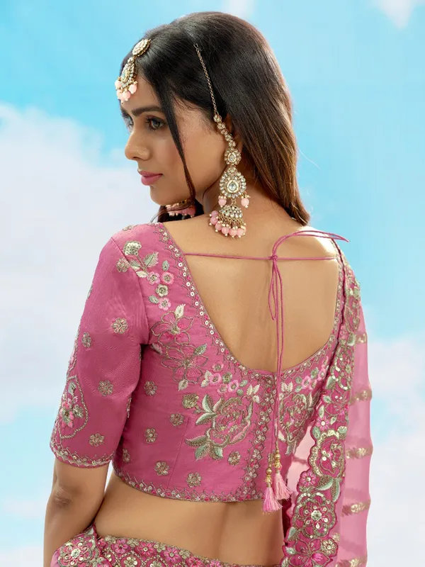 Pink silk wedding wear lehenga choli with dupatta