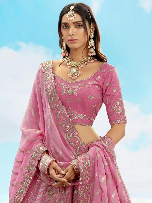 Pink silk wedding wear lehenga choli with dupatta