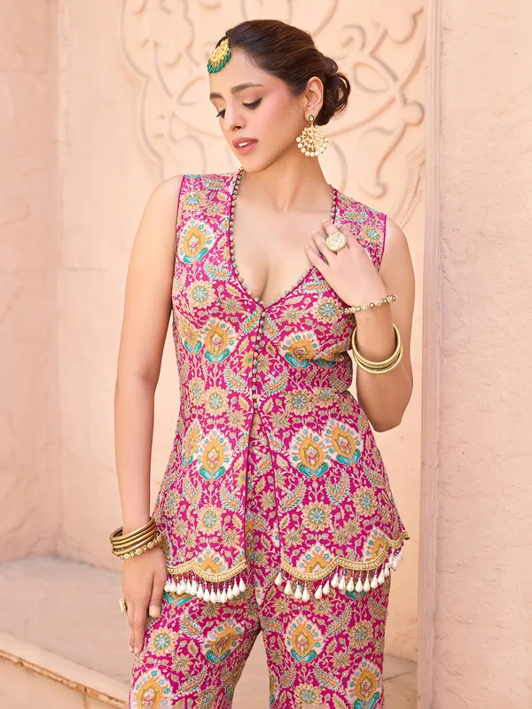 Pink silk wedding wear palazzo suit for women