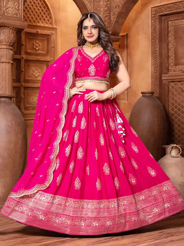 Pink silk wedding wear silk lehenga choli