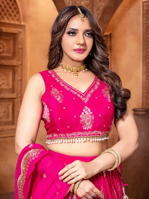 Pink silk wedding wear silk lehenga choli