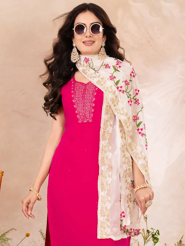 Pink silk zardosi worked silk salwar suit