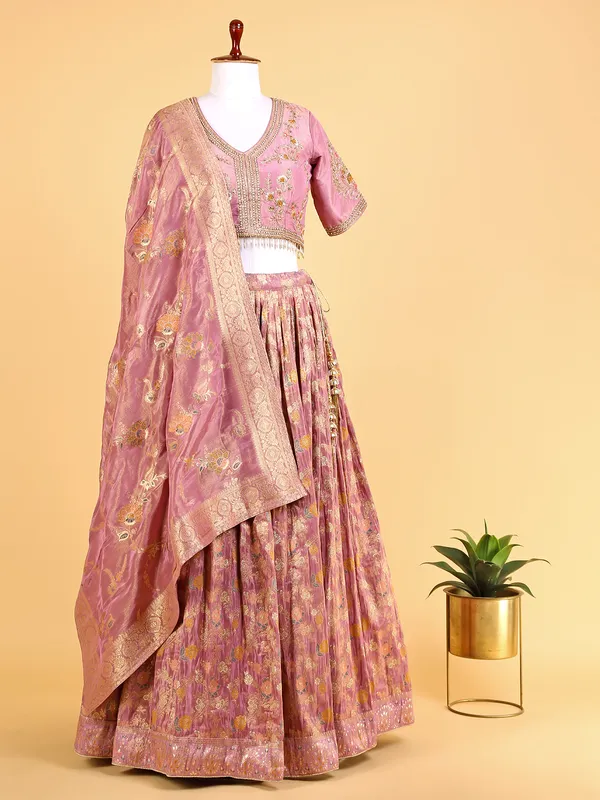Pink silk zari work lehenga choli for wedding