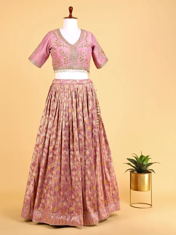 Pink silk zari work lehenga choli for wedding