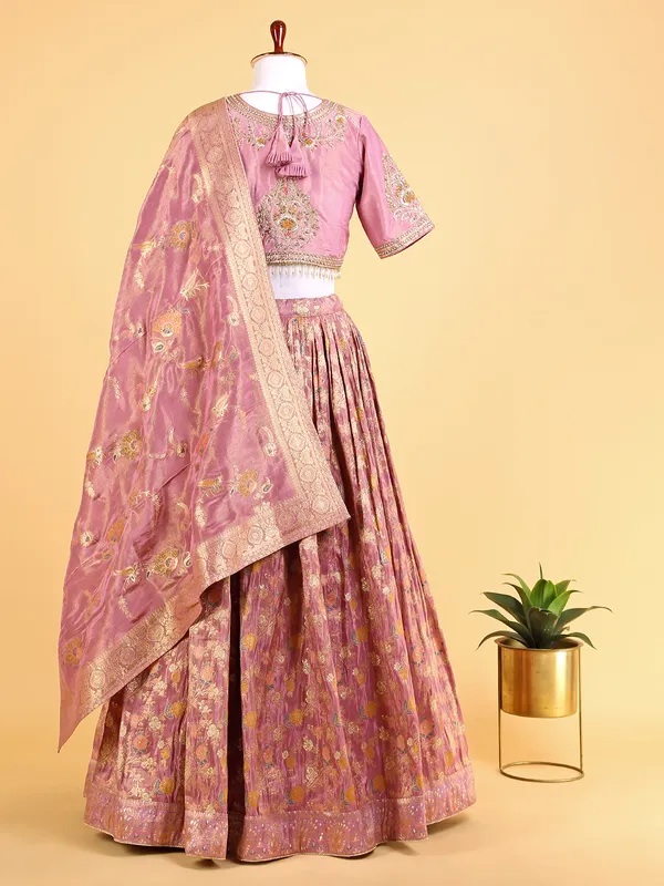 Pink silk zari work lehenga choli for wedding