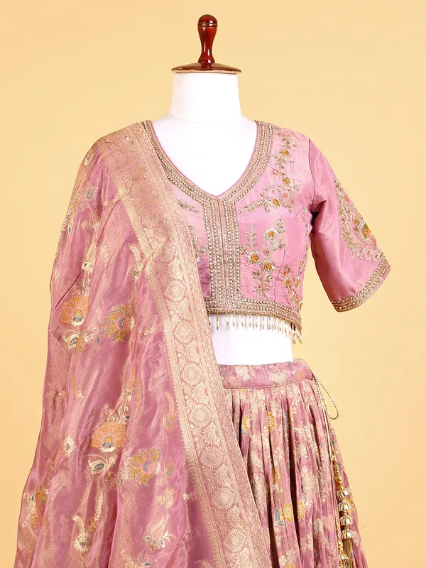 Pink silk zari work lehenga choli for wedding