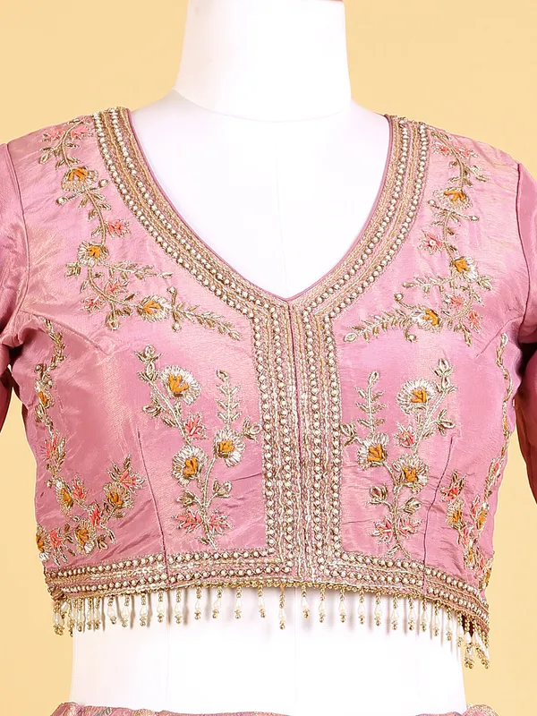 Pink silk zari work lehenga choli for wedding