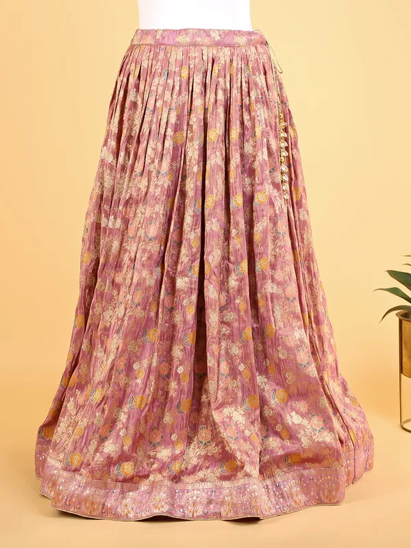 Pink silk zari work lehenga choli for wedding