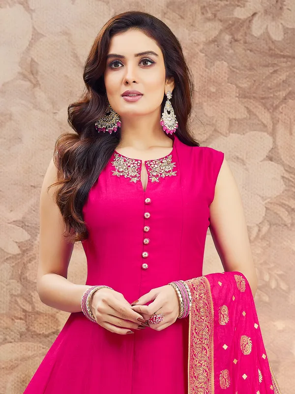 Pink silk zari worked silk salwar suit