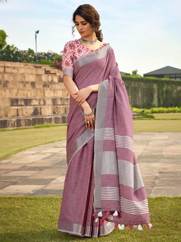 Onion Pink soft linen silk saree