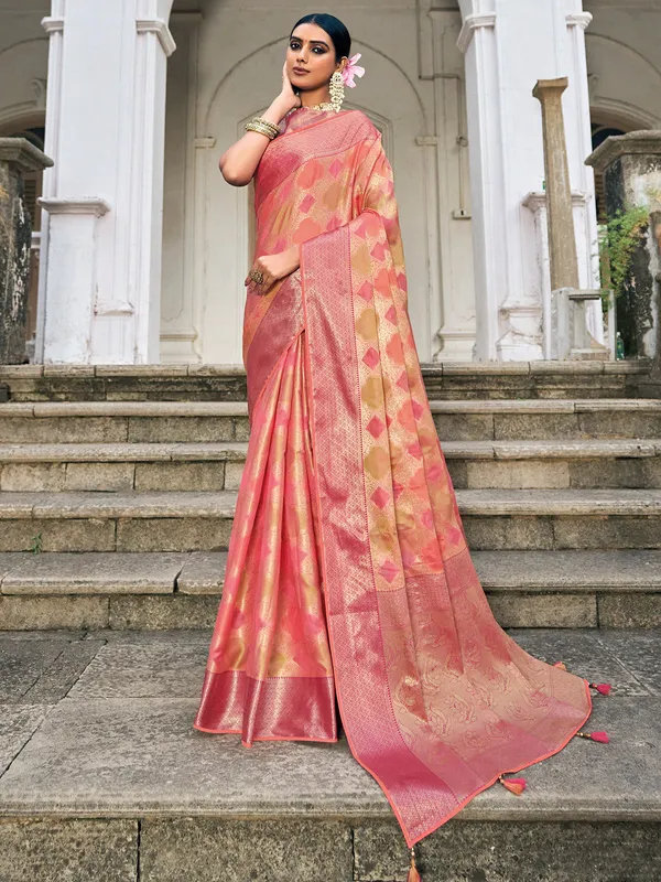 Pink soft organza saree