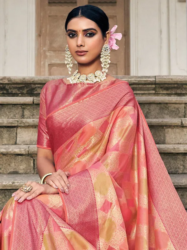 Pink soft organza saree
