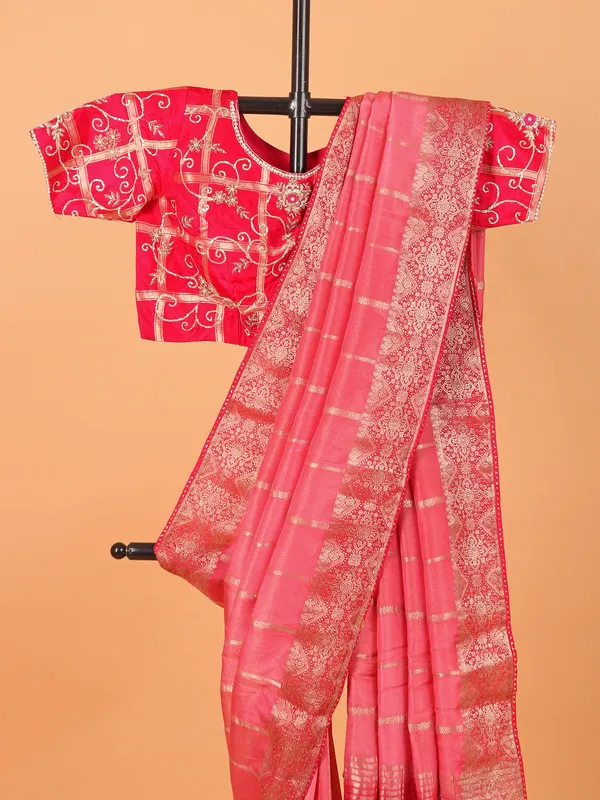 Pink soft organza saree for festival