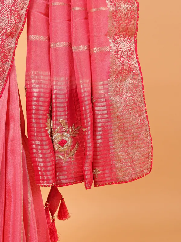 Pink soft organza saree for festival