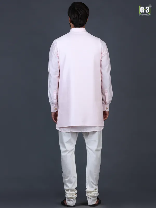 Pink solid cotton silk waistcoat set