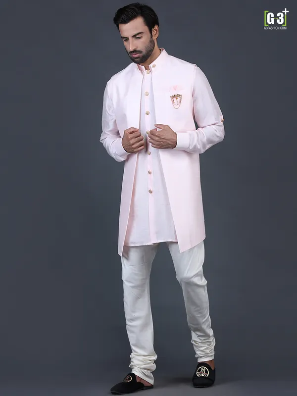 Pink solid cotton silk waistcoat set