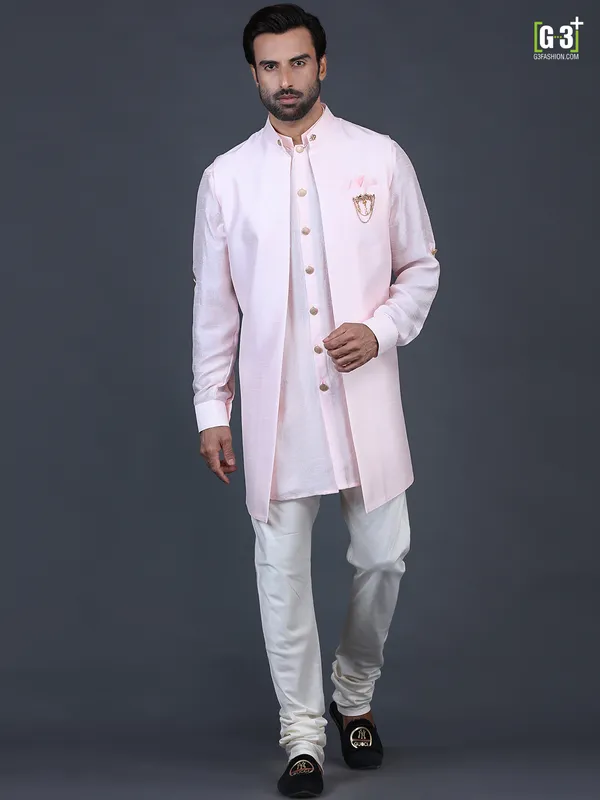 Pink solid cotton silk waistcoat set