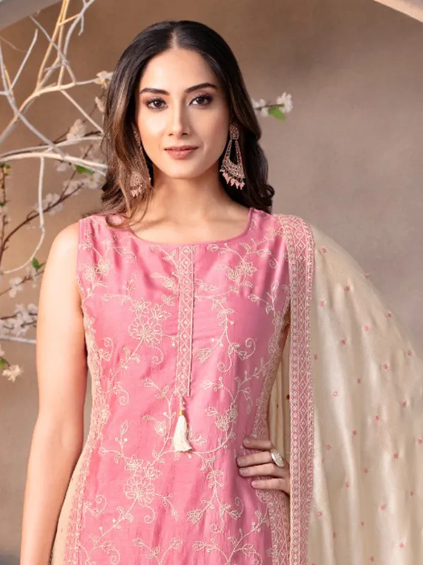 Pink straight cut silk salwar suit with dupatta