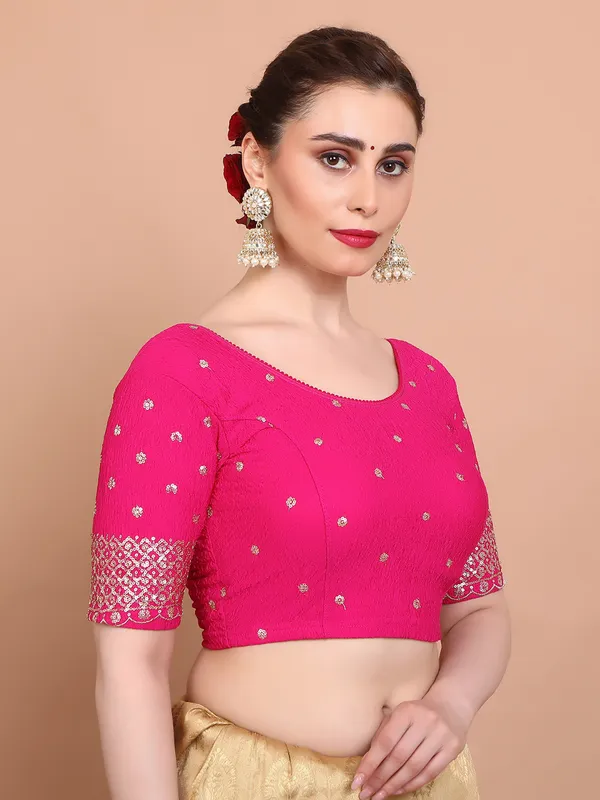 Pink strechable ready made blouse in lycra