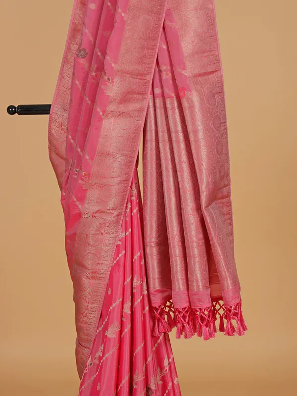 Pink stylish silk festive wear saree