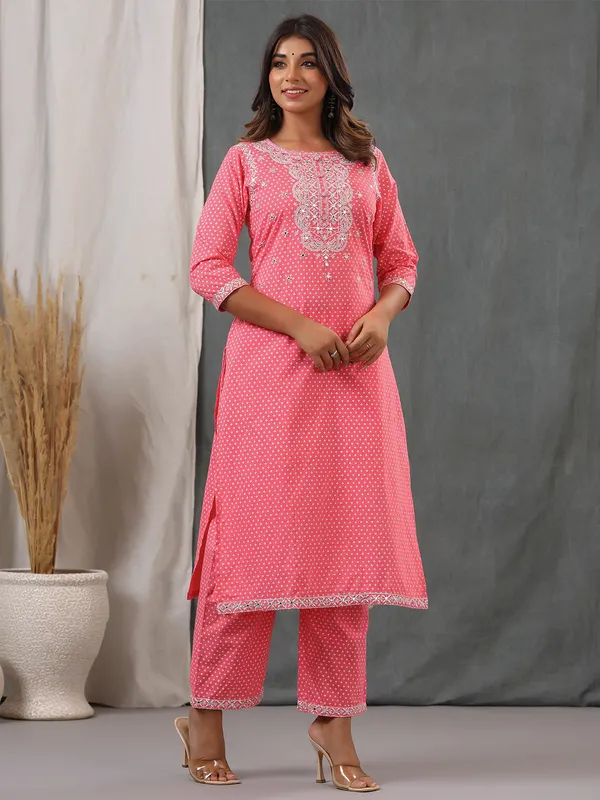 Pink superb casual kurti set in cotton