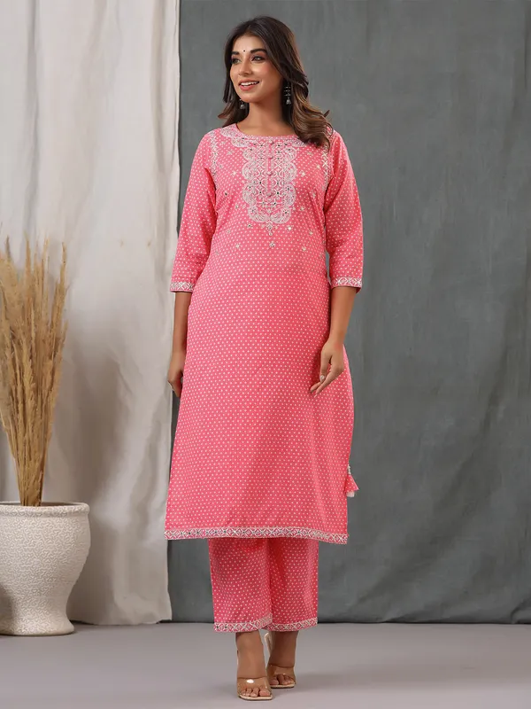 Pink superb casual kurti set in cotton